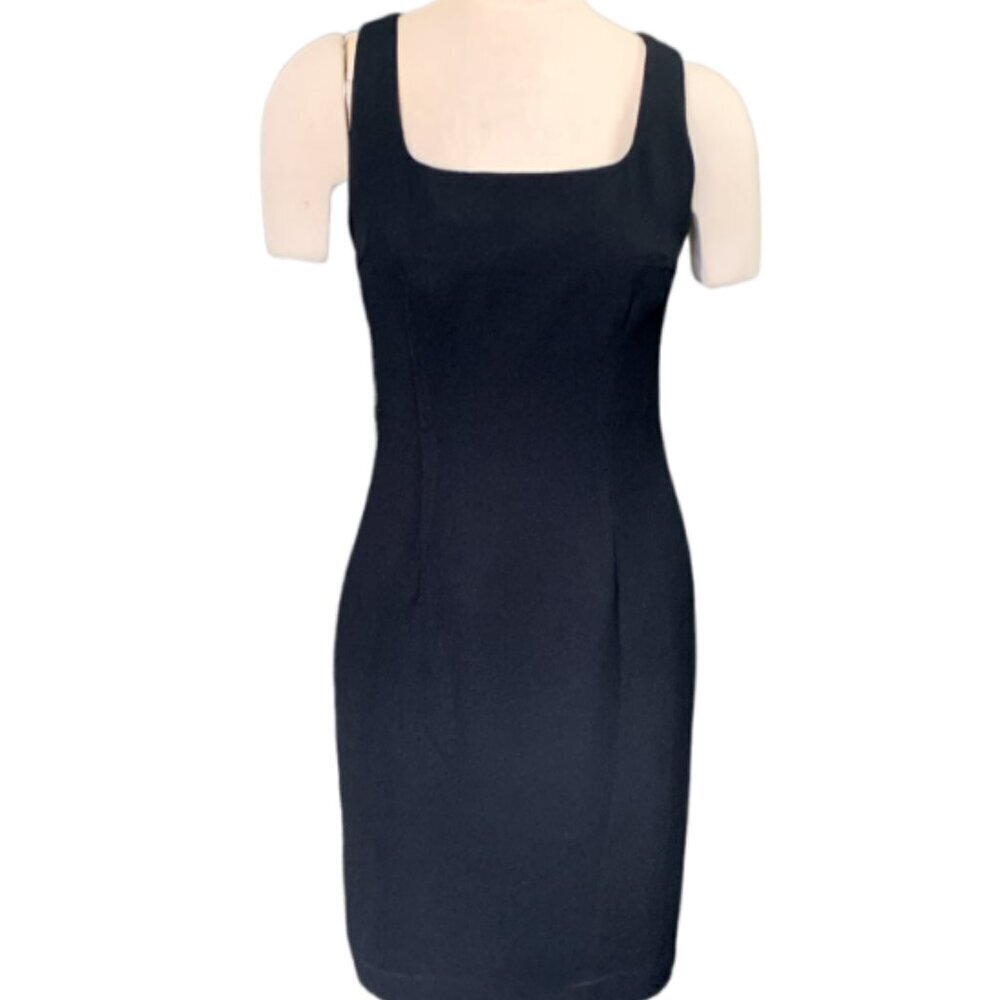 Sleeveless Sheath‎ Dress Square Neck Crisscross Back Sz 4 Black 66F